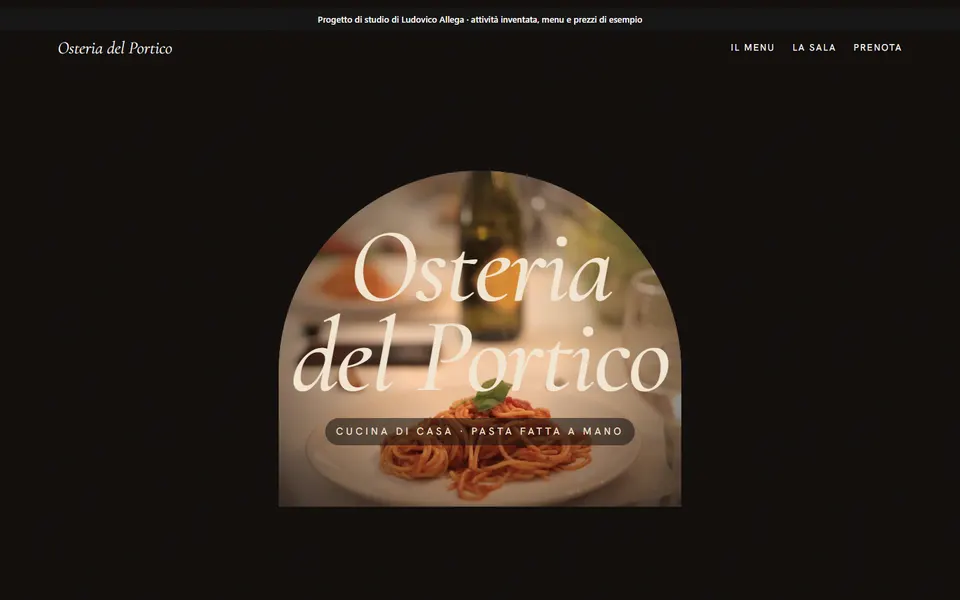 Prima schermata del sito d'esempio Osteria del Portico